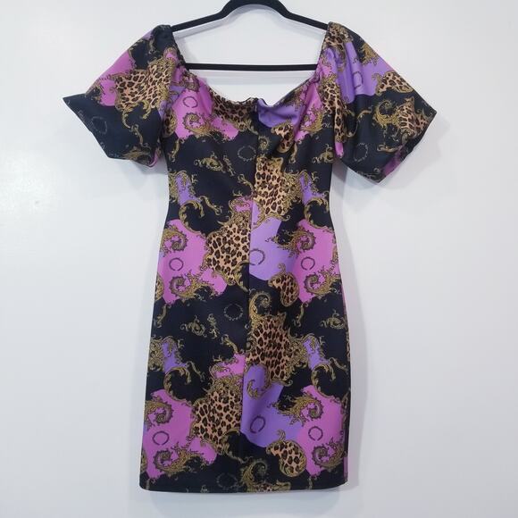 Flounce London Off Shoulder Midriff Bodycon Dress Puff Sleeves - Picture 3 of 14